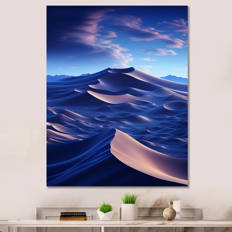 «Blue Desert Dunes By Night», Cadre simple noir, H 40 po x l 30 po x P 1,5 po