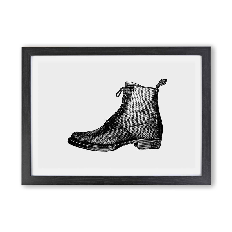 Boot Illustration - Framed Print, 24cm H x 33cm W x 2cm D, Black
