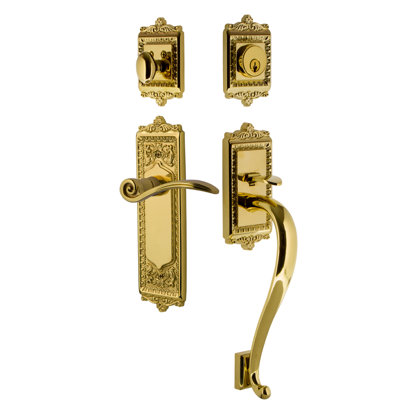 Nostalgic Warehouse Egg & Dart Plate S Grip Handleset with Single Cylinder Deadbolt and Swan Lever