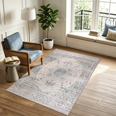 Rectangle Oriental and Vintage Look Flatweave Oushak Washable