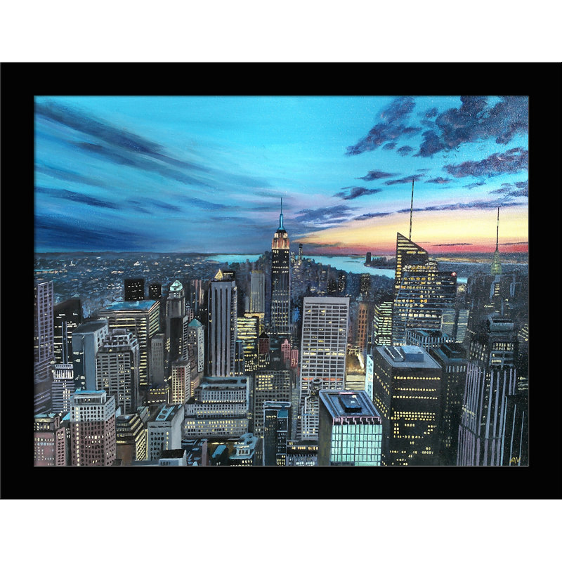 «NYC Lights» par Amy Valiante - reproduction d'art, H 15 po x l 12 po x P 2 po, Papier encadré noir, Pas de tapis