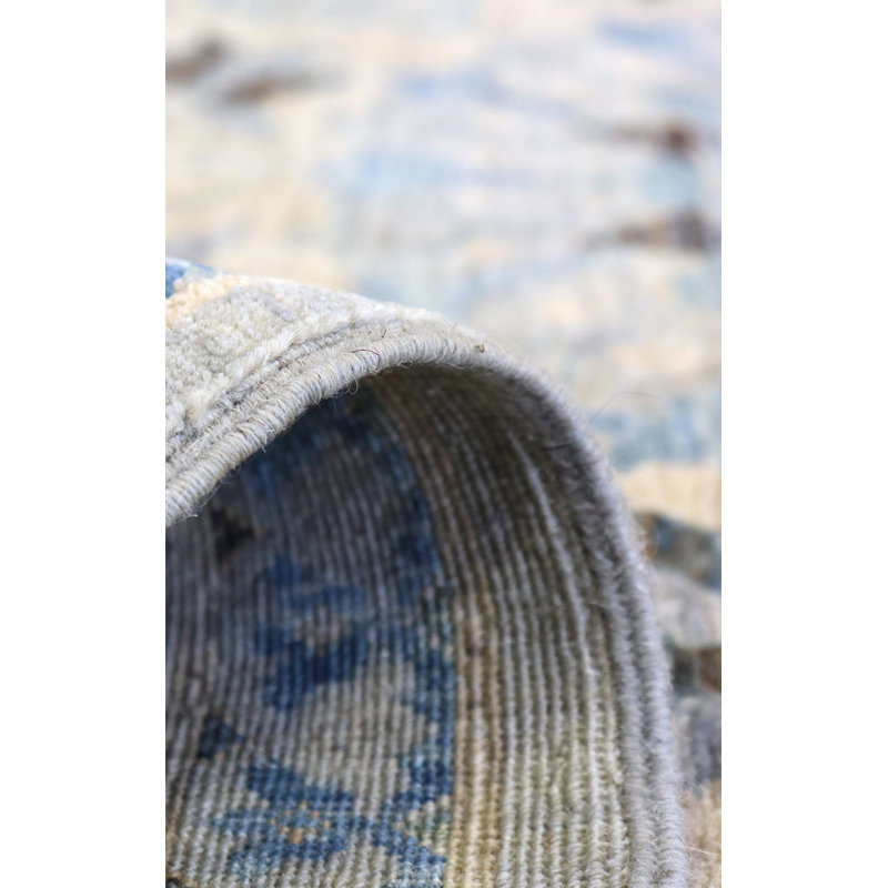Tapis unique bleu, argent et beige de 7 pi 11 po x 11 pi 1 po