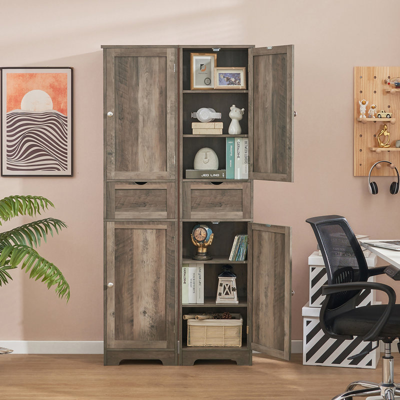 67.13" Tall Storage Cabinet with 2 Doors & 1 Drawer, Rustic Oak