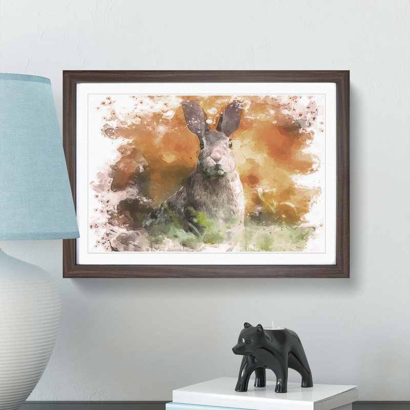 Hare in a Meadow in Abstract - Picture Frame Painting Print, 36cm H x 48cm W x 2cm D, Walnut Framed