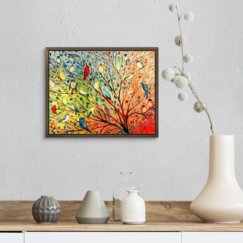 «Twenty Seven Birds», reproduction d'impression, Impression encadrée sans passe-partout, H 13 po x l 16 po, Noyer