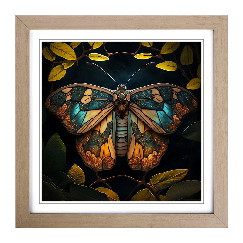 Moth Stained Glass Effect - Framed Print, Oak