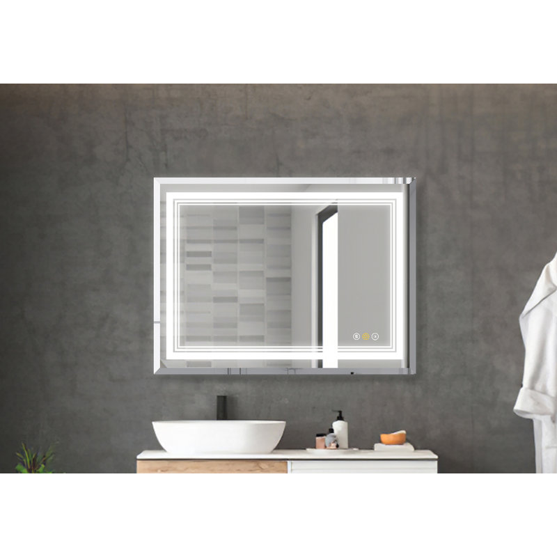Abriele Wall Mount Bathroom Mirror with LED Lights, 3 Color Mode Lights,  Defogger, Memory Function, Dimmer, 36" x 30"
