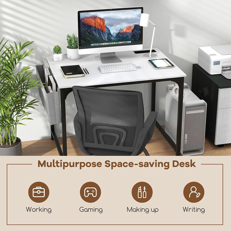 32” Computer Desk With Charging Station, Modern Simple ...