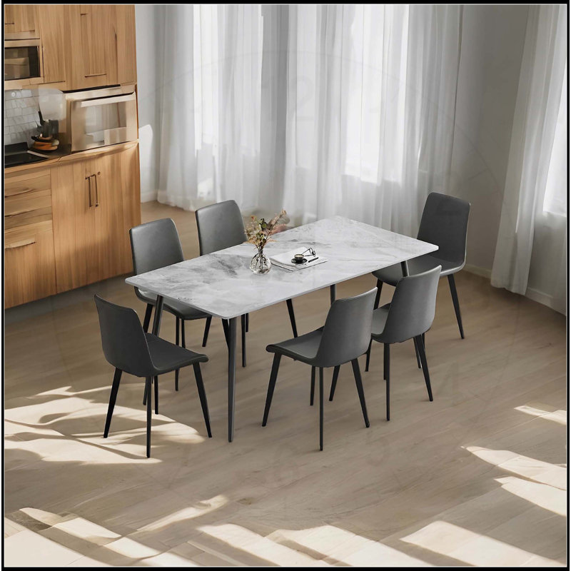 Chaises de salle à manger, siège rembourré en similicuir 4 pièces et pieds robustes en métal, Gris