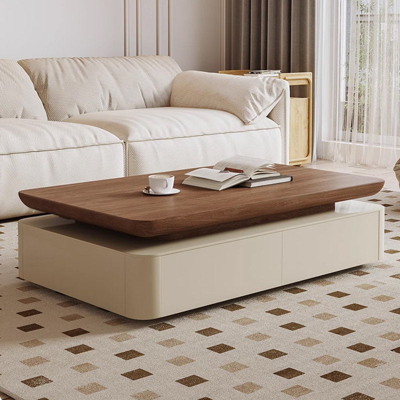 Table basse moderne et minimaliste en grain de bois de noyer