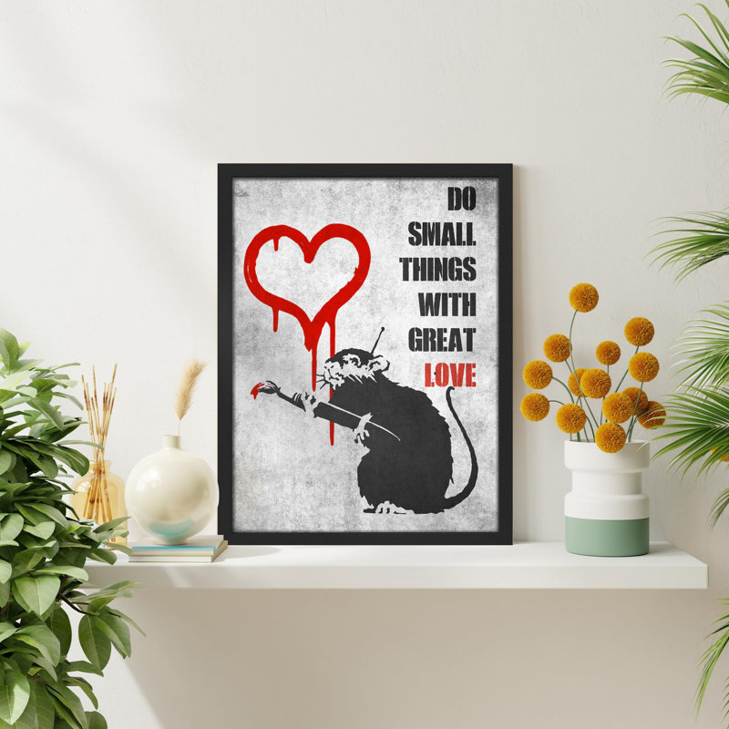 «Banksy Rat Red Heart Design» sur papier, H 10 po x l 8 po, Noir