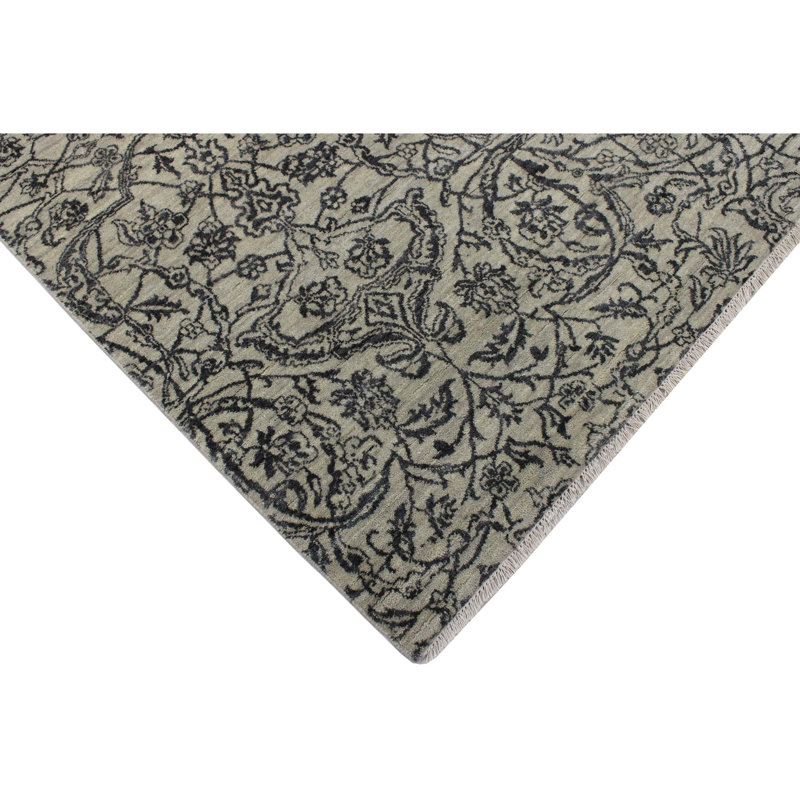 Hand Knotted Damask Area Rug in Brown/Beige, Rectangle 6' x 9'
