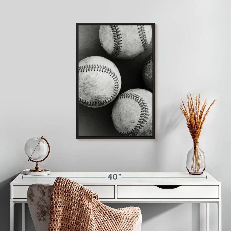 Balles de baseball monochromes, Cadre flottant noir, 17 po x 25 po