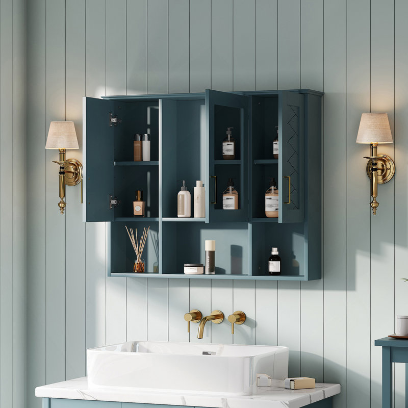 Armoire murale avec tablettes réglables, portes à fermeture en douceur pour la salle de bain, Bleu