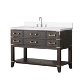 Grey Oak Single Bath Vanity 48 in. W x 22 in. D, White Quartz Top, and Faucet Set