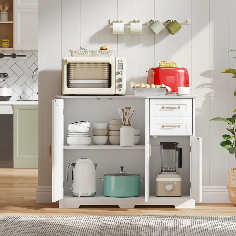 40'' Sideboard Buffet Cabinet Modern Kitchen Storage Organizer w/ 2 Drawers White, White