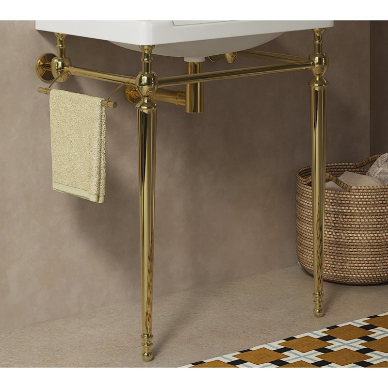 Console de salle de bain autoportante en métal avec pieds réglables 28 po Miles, Doré