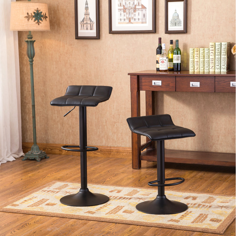 Belham Swivel Black Bonded Leather Adjustable Bar Stool, Set Of 2