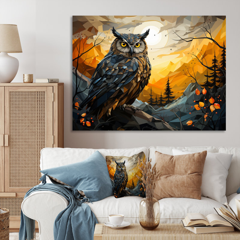 Yellow Owl Nights Watch, impression géométrique sur toile, H 12 po x l 20 po x P 1 po, Toile tendue