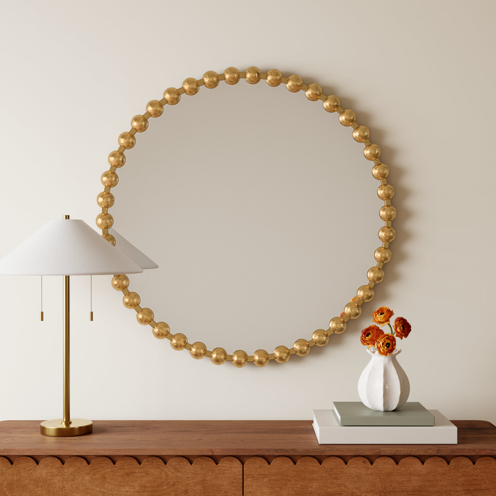 Marlowe Beaded Round Metal Wall Mirror, Gold, 36" x 36"