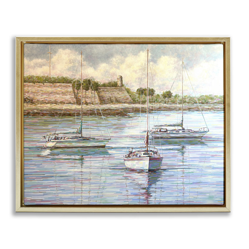 Art mural sur toile Day on the Matanzas, H 25 po x l 31 po, Cadre flottant métallique doré