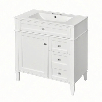 Meuble-lavabo 30 po avec lavabo supérieur, meuble-lavabo moderne avec 2 tiroirs et un tiroir basculant, meuble-lavabo simple
