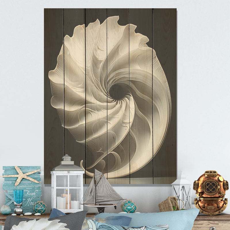 Onyx noir et blanc, passage de l'océan I - Nautilus, art sur bois de pin naturel, H 20 po x l 10 po