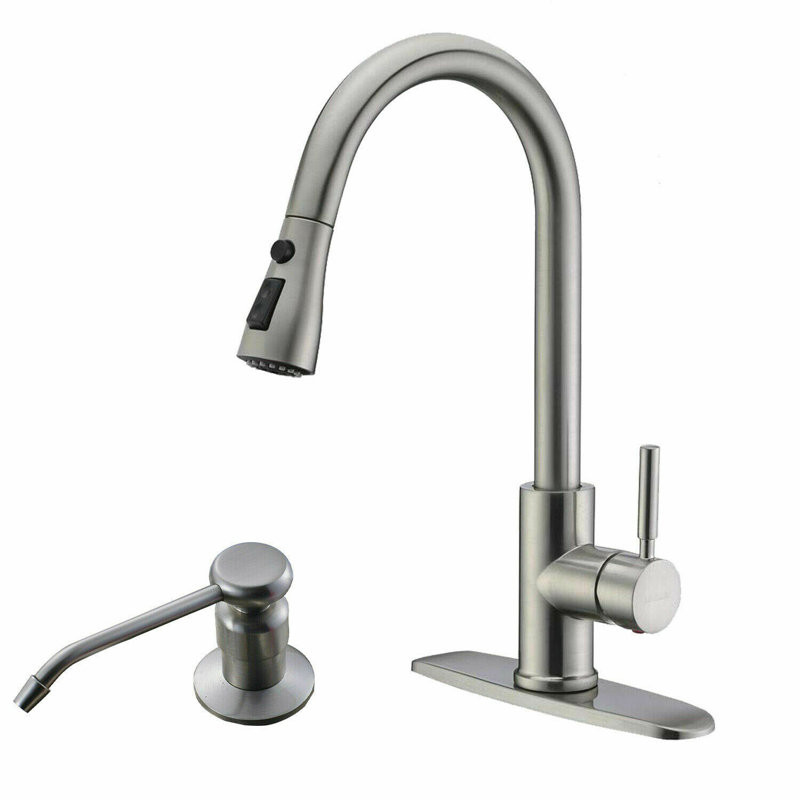 Senlesen Pull Out Kitchen Faucet with Soap Dispenser, Brushed Nickel