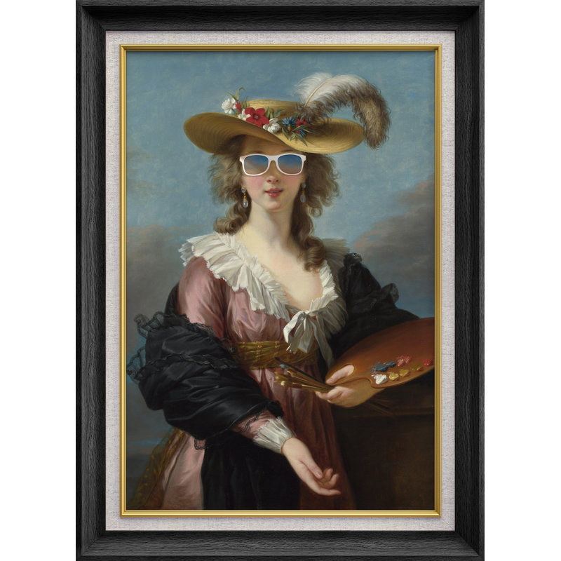 «Feather Hat Sun lunettes» sur toile, Black Premium Framed, H 36 po x l 26 po