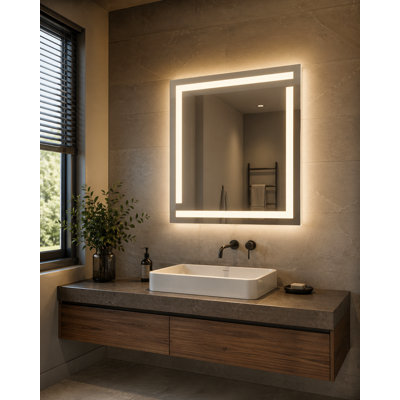 Miroir de salle de bain intelligent à DEL 42 po x 32 po, modèle 130, en verre trempé avec rétroéclairage et traitement antibuée, fixation murale