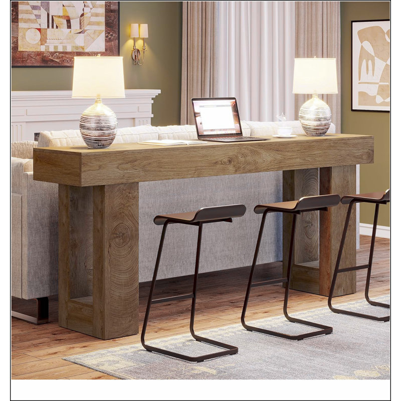 63" Farmhouse Console Table, Extra Long Narrow Sofa Table Behind Couch, Wood Entryway Table for Hallway, Living Room, or Froyer, Natural Wood Finish