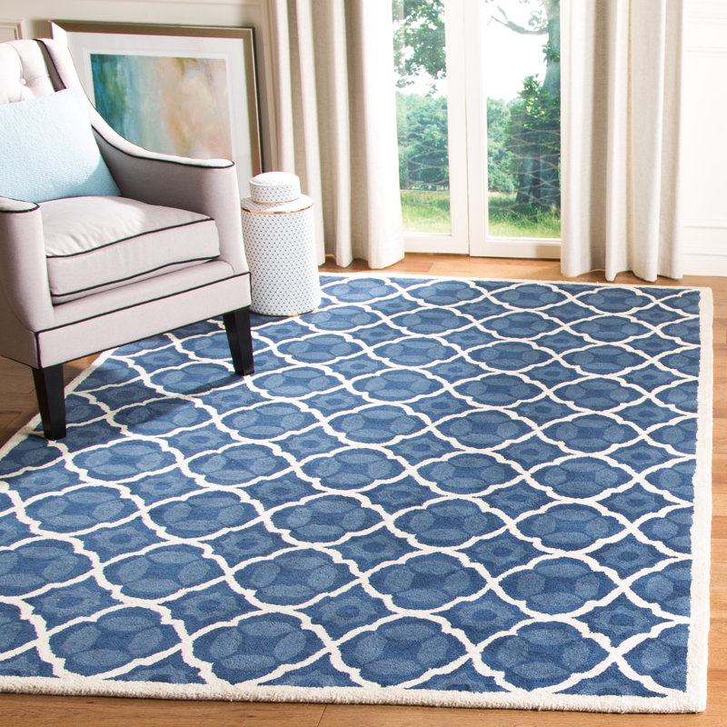 Carolene Hand Tufted Wool/Cotton/Latex Geometric Rug in Blue/Ivory, Rectangle 8'9" x 12'