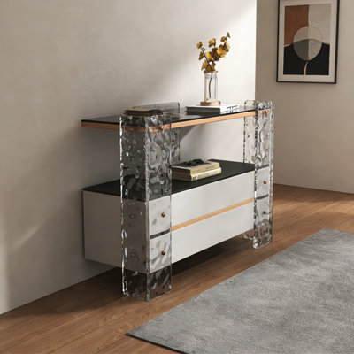 Console moderne à tiroirs en bois-acrylique