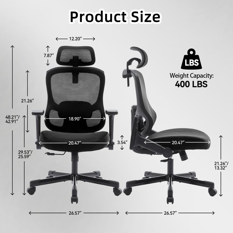 Mawgan Ergonomic Office Chair and Task Office Adjustable Lumbar Support 6D Armrest 6D Headrest Breathable Mesh, Black