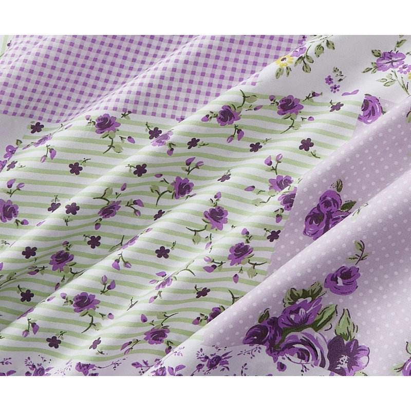 Cotton Patchwork Duvet Cover Set, Single Duvet Cover + 2 Additional Pieces, Purple Patchwork