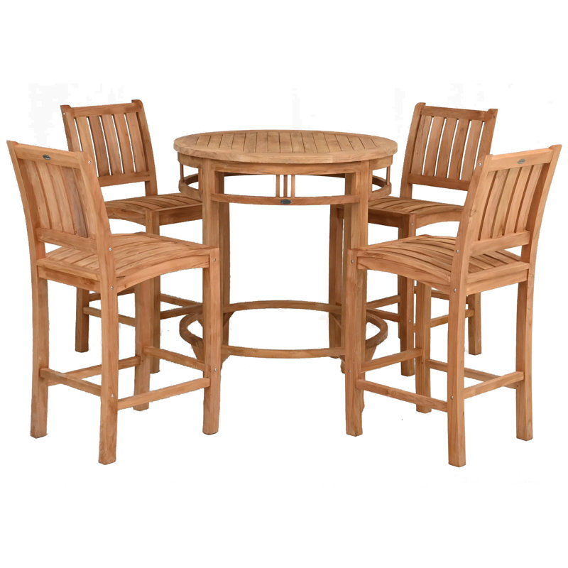 Ensemble bistro en teck avec table de bar ronde et tabourets Abacho, H 43 po x L 38 po x l 38 po, 4