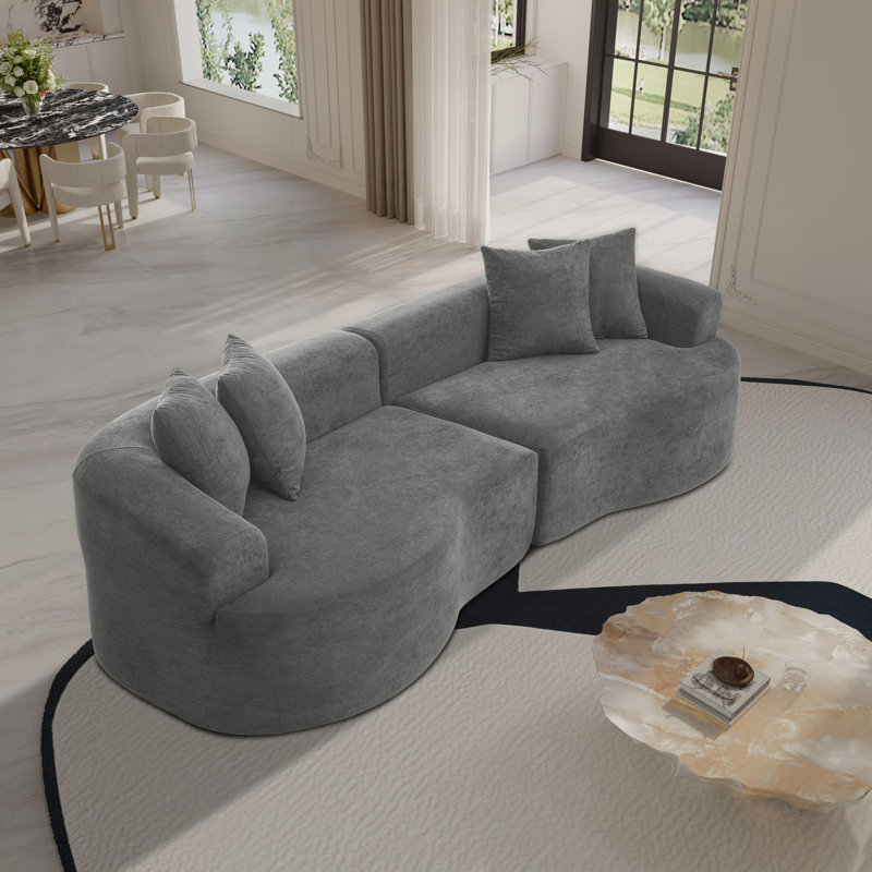 Canapé modulaire incurvé chenille 3 places Chenille, Gris chenille