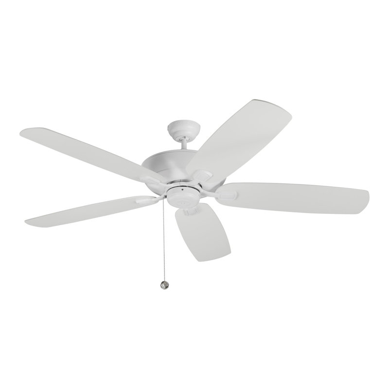 Ventilateur de plafond standard à 5 pales de 60 po avec chaînette, Blanc mat avec pales blanches