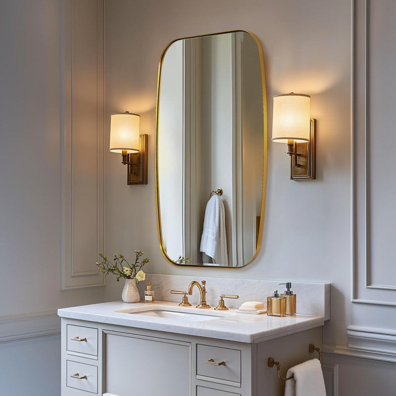 Miroir de salle de bain ovale moderne |  Cadre, 40 po x 24 po, Or brossé