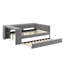 Lit plateforme tapissier pleine grandeur en velours avec tablettes de rangement, bureau intégré, station de charge USB et lit gigogne simple-118034318