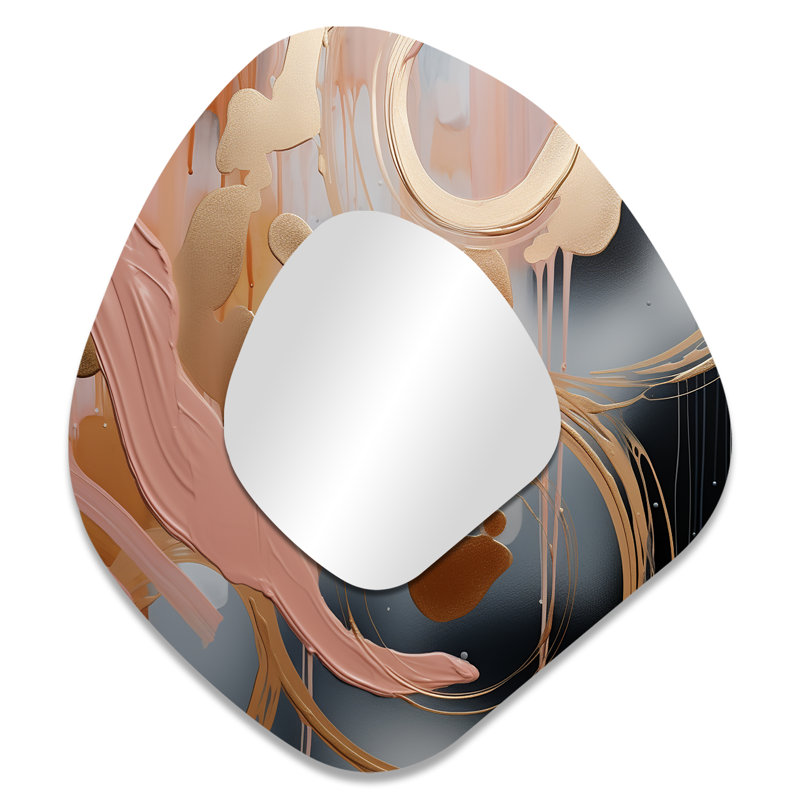 Itzayana Abstract Pink and Gold Liquid ink circles II - Abstract Shapes Asymmetrical Unique Wall Mirror, Modern Unique Shape Mirror, Printed Metal Art
