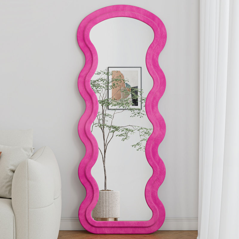 Flannel Full Length Wave Floor Mirror with Stand for Bedroom living room Hanging or Against, Rose