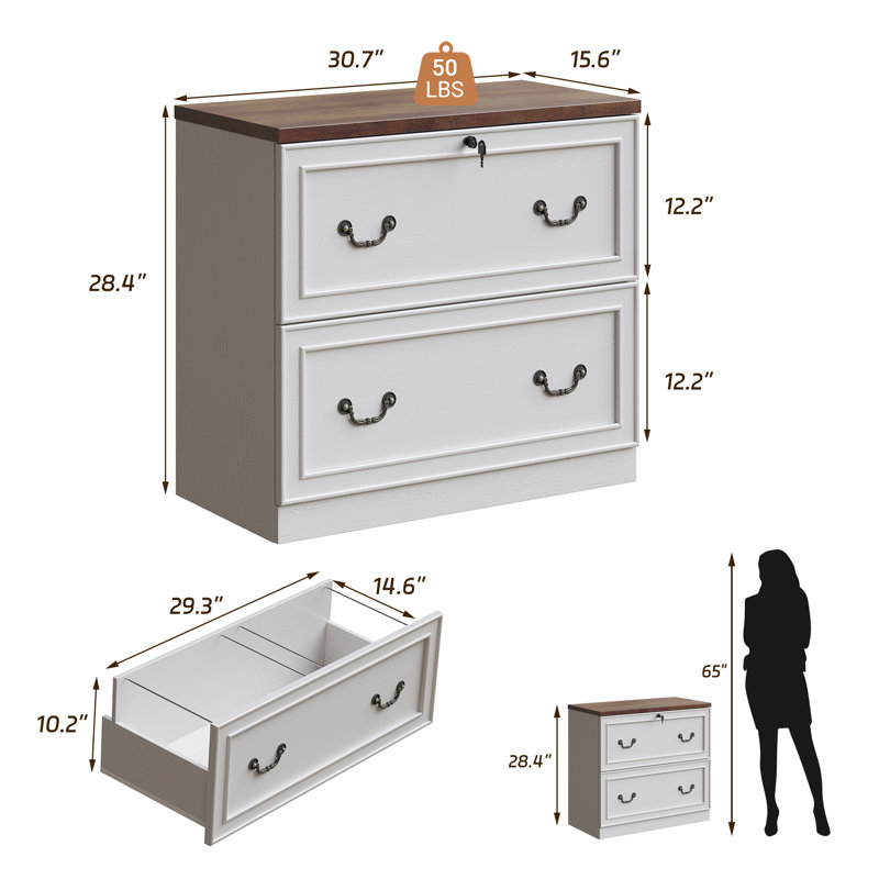 2 Lateral Filing Cabinet, White