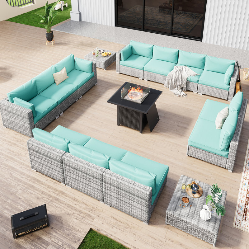 Ensemble de conversation modulaire en osier durable pour 12 personnes, Gris: siège standard, Vert