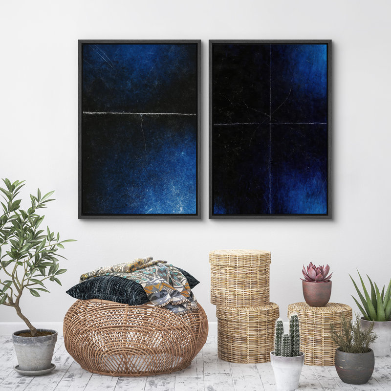 Art mural abstrait, ensemble de 2 reproductions d'art encadrées sur toile, H 24 po x l 32 po, Noir