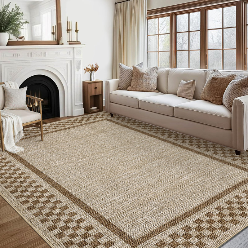 Modern Border Machine Washable Area Rug for Living Room Bedroom Stain Resistant Throw Carpet for Home Decor Office
