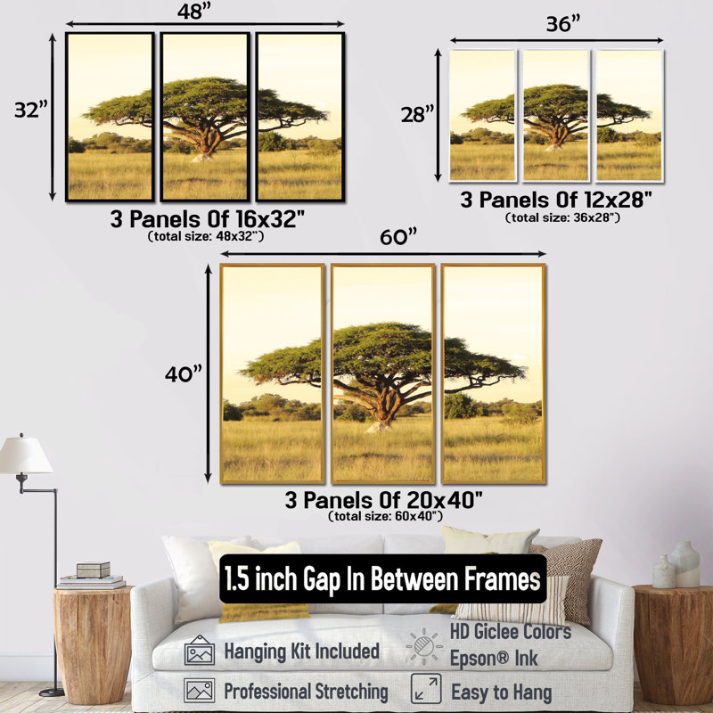 Joli chat avec fleurs bleues - ensemble de 3 reproductions d'art encadrées sur toile, H 32 po x l 48 po, Argent