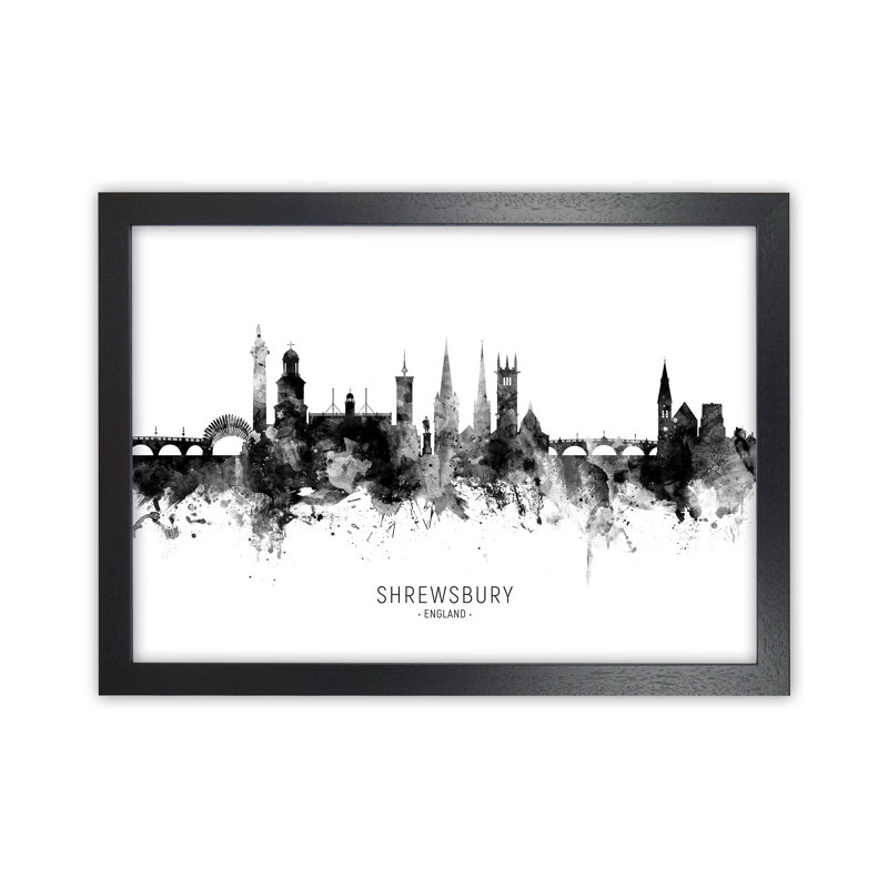 Shrewsbury England Skyline Black White City Name by Michael Tompsett - 1 Piece Wall Art, 64cm H x 88cm W x 3cm D