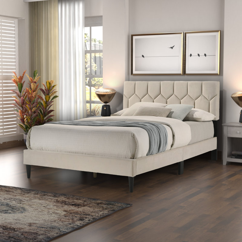Grimsby Upholstered Double Bed, Beige