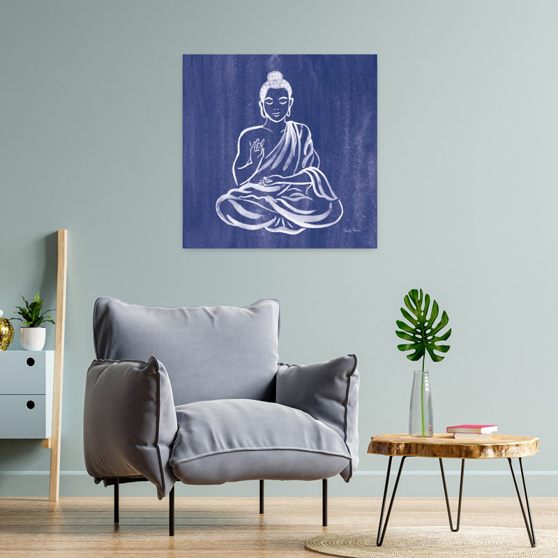 Bouddha contemporain avec art bleu asiatique, H 24 po x l 24 po